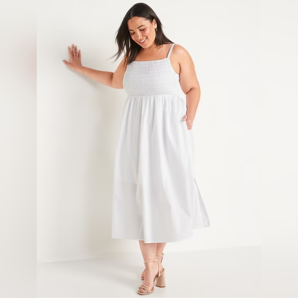 Old Navy White Smocked Midi Dress NWT